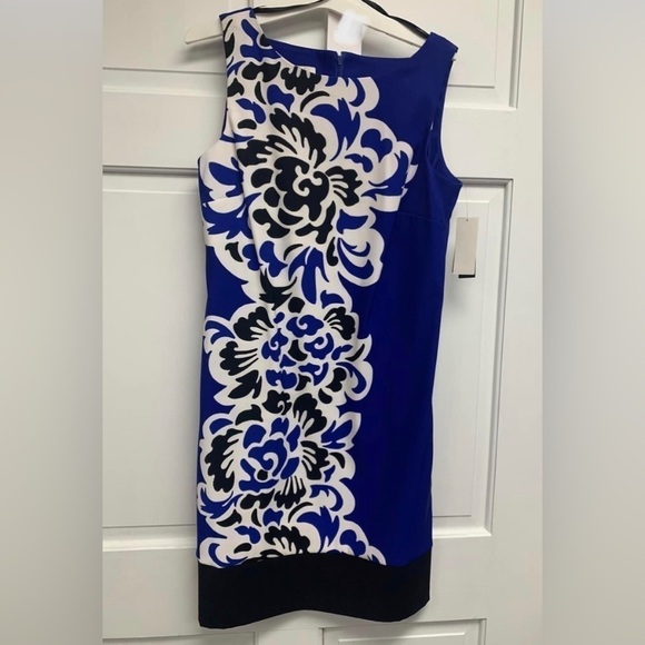 FREE w/ Purchase NWT Kim Rogers Stretch Dress, sz 6, Blue, Black, White, Floral - Picture 2 of 5